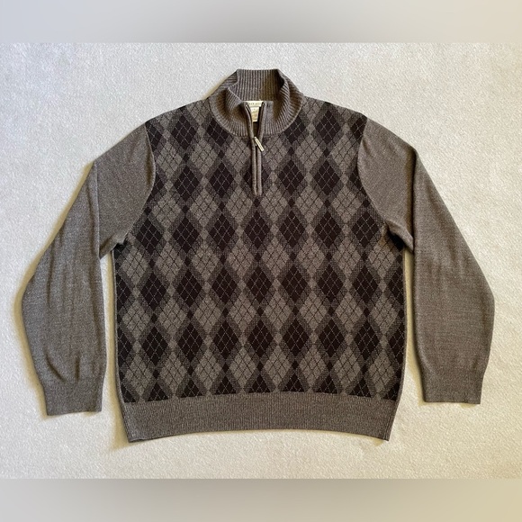 Geoffrey Beene Men’s Large 1/4 Zip Argyle Sweater Gray Black Long Sleeve - Picture 1 of 4